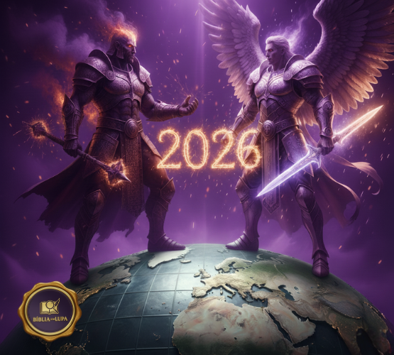 Imagem editorial sobre guerra espiritual e disputa invisível com acentos púrpura